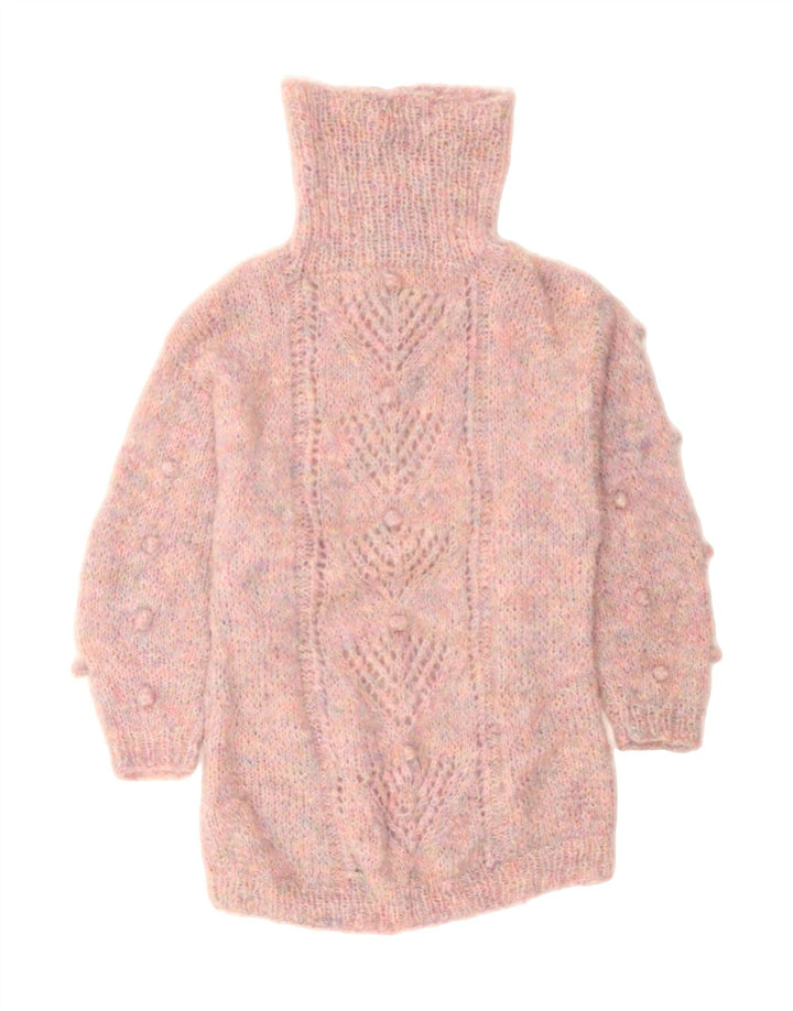 VINTAGE Womens Longline Roll Neck Jumper Sweater UK 14 Medium Pink Vintage Vintage and Second-Hand Vintage from Messina Hembry 