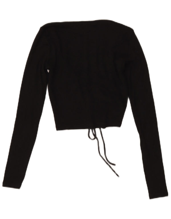 Женский укороченный топ с завязкой спереди Zara UK 12, средний черный хлопок, с длинными рукавами