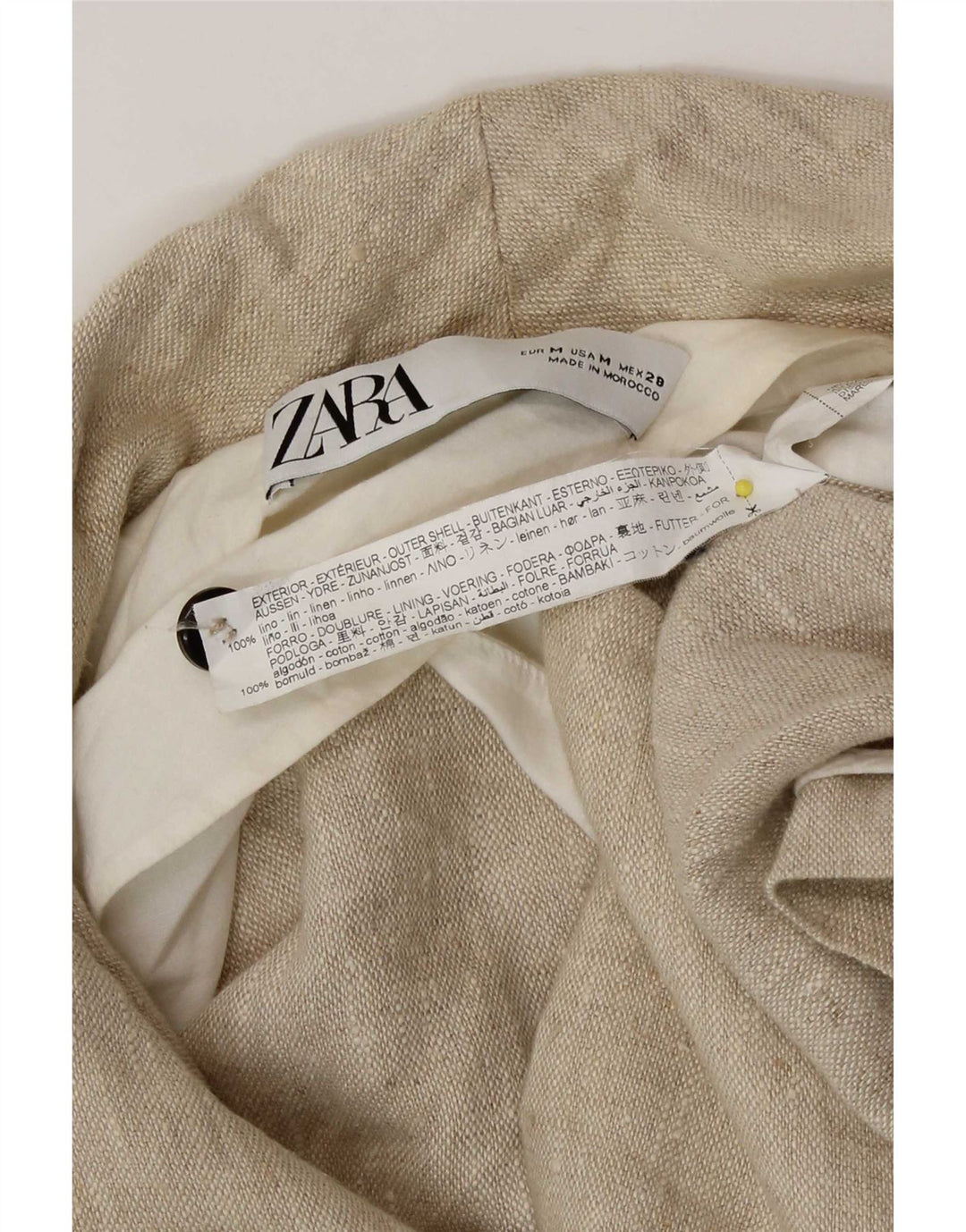 Женский двубортный пиджак Zara UK 14, средний бежевый льняной пиджак
