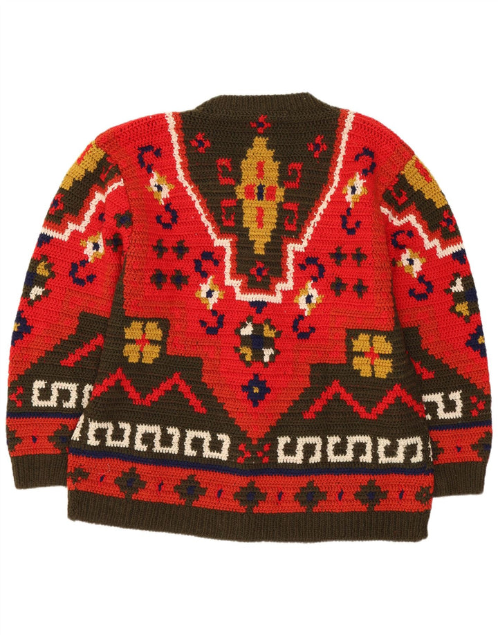 Винтажный женский кардиган-свитер UK 16, большой красный Fair Isle