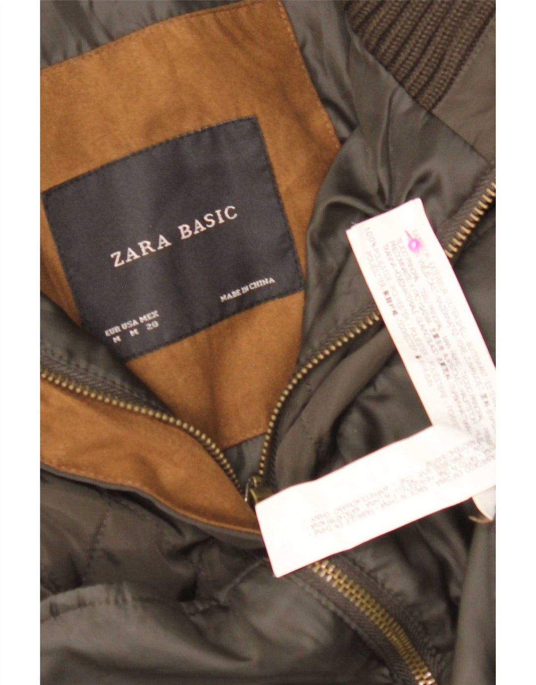 Женский стеганый жилет Zara UK 12, средний цвет хаки, полиэстер с цветными блоками