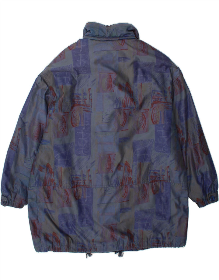 SYMPATEX Womens Abstract Pattern Hooded Windbreaker Jacket UK 20 2XL Blue Vintage Sympatex and Second-Hand Sympatex from Messina Hembry 