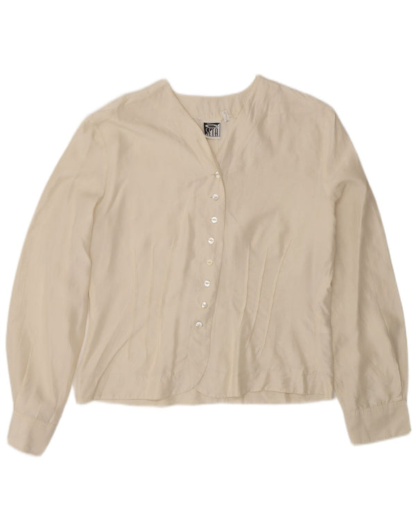 Vintage Womens Shirt Blouse UK 14 Medium Off White Silk