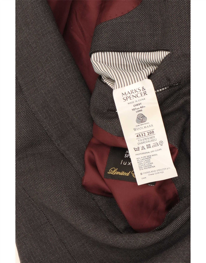 Мужской длинный пиджак на двух пуговицах Marks & Spencer UK 42, большой серый шерстяной