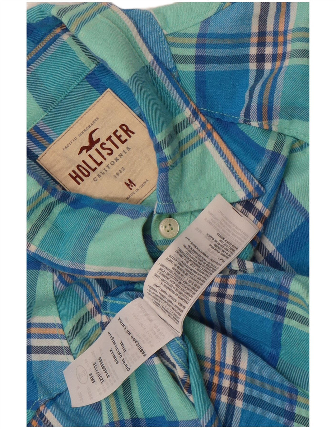 Мужская фланелевая рубашка Hollister, хлопковая синяя клетка среднего размера