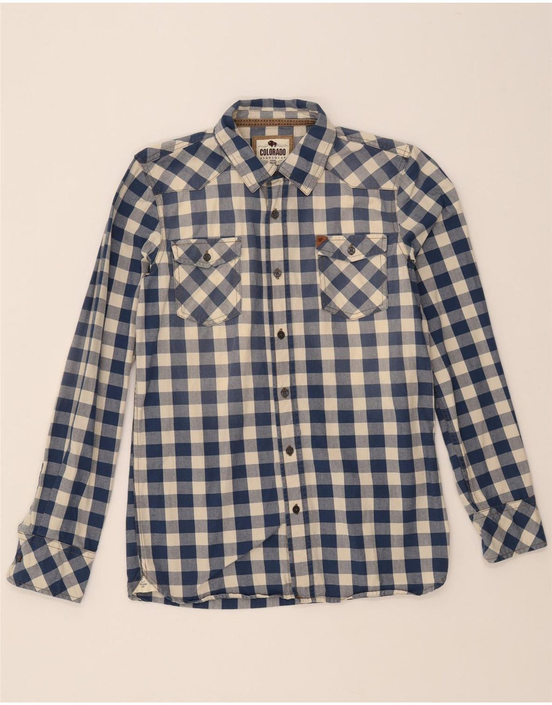 COLORADO Boys Flannel Shirt 15-16 Years Blue Check Cotton Vintage Colorado and Second-Hand Colorado from Messina Hembry 