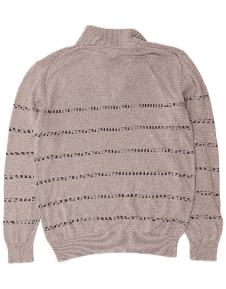 Crew Clothing Мужской джемпер с воротником на молнии, хлопковый свитер среднего серого цвета в полоску