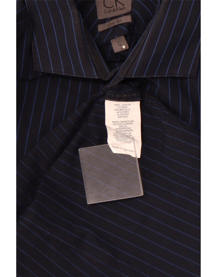 Мужская рубашка приталенного кроя CALVIN KLEIN, размер 16 41, большая хлопковая темно-синяя полоска