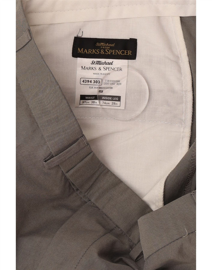 Мужские прямые костюмные брюки Marks & Spencer W38 L29 серые, хлопковые