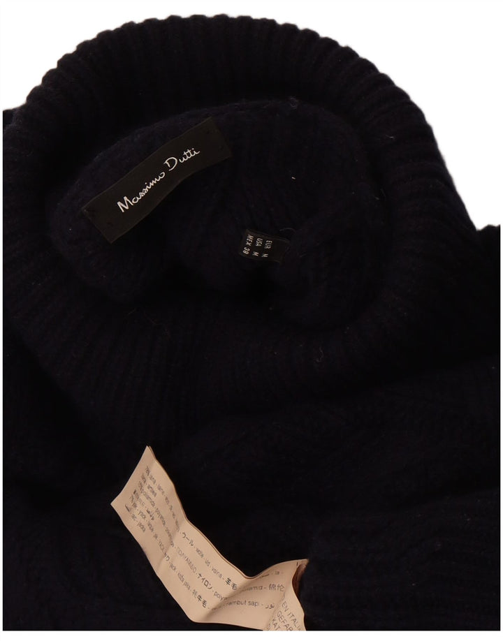 Massimo Dutti Womens Roll Neck Jumper Sweater UK 14 Medium Navy Blue Wool
