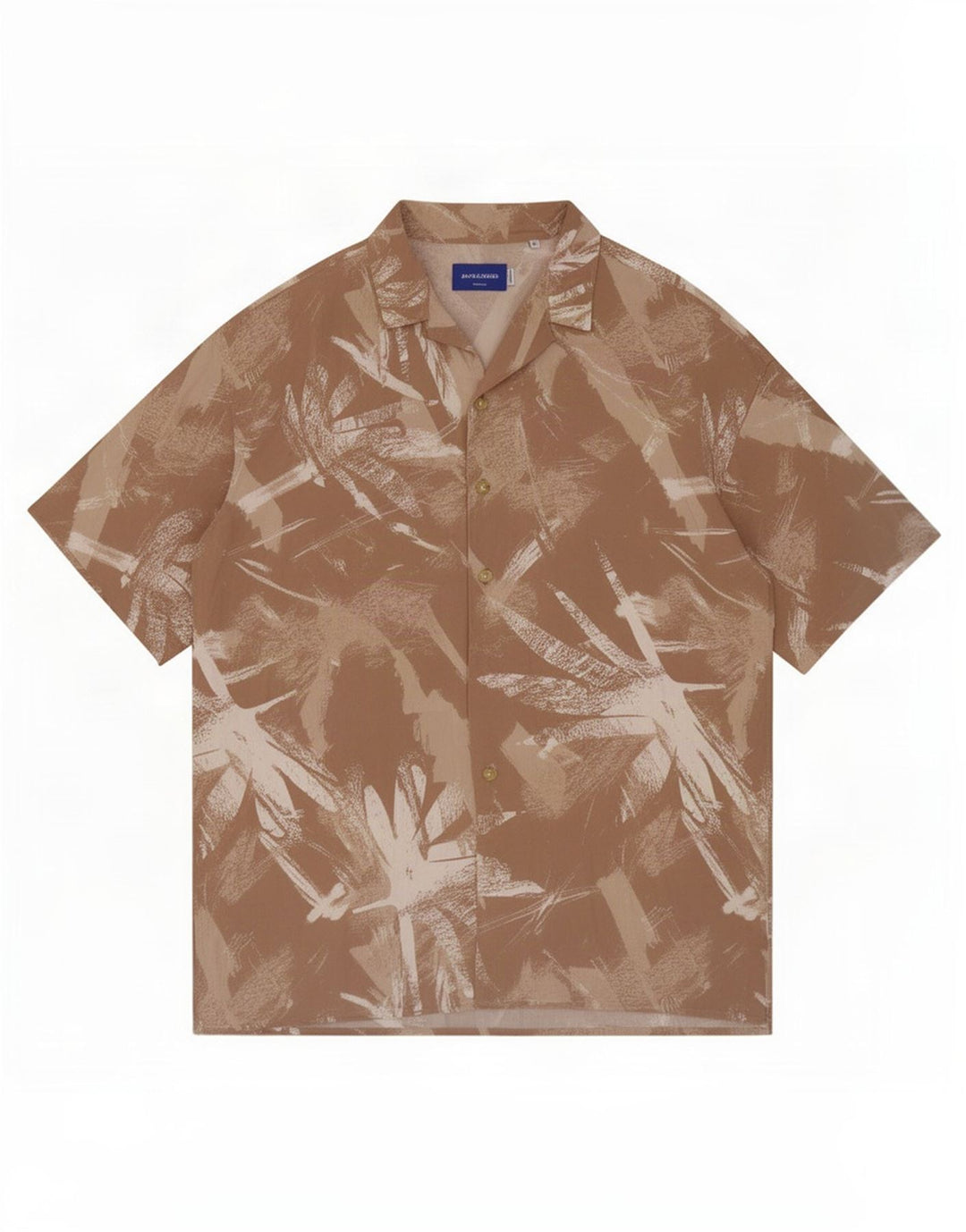 Мужская рубашка с коротким рукавом Jack & Jones с абстрактным узором, средний бежевый, вискоза