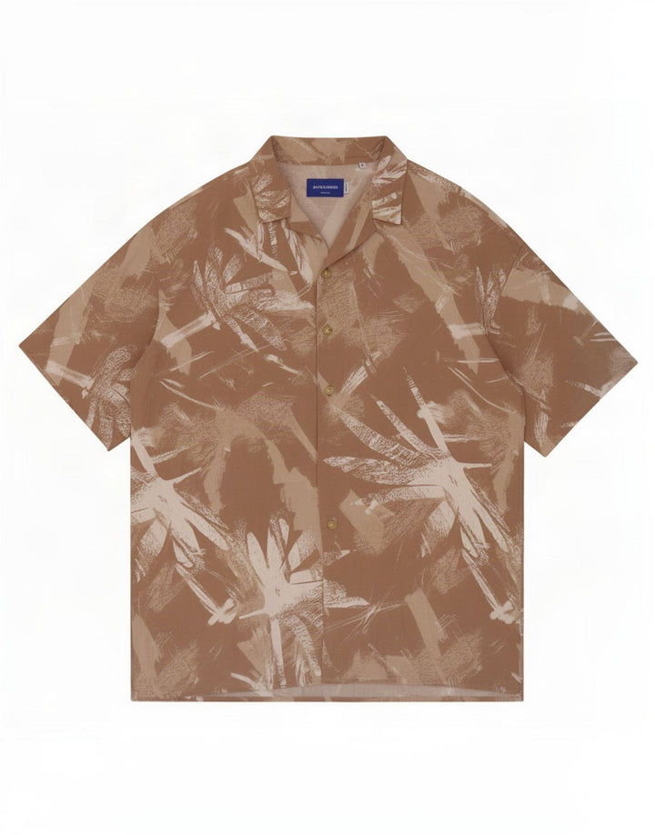 Мужская рубашка с коротким рукавом Jack & Jones с абстрактным узором, средний бежевый, вискоза