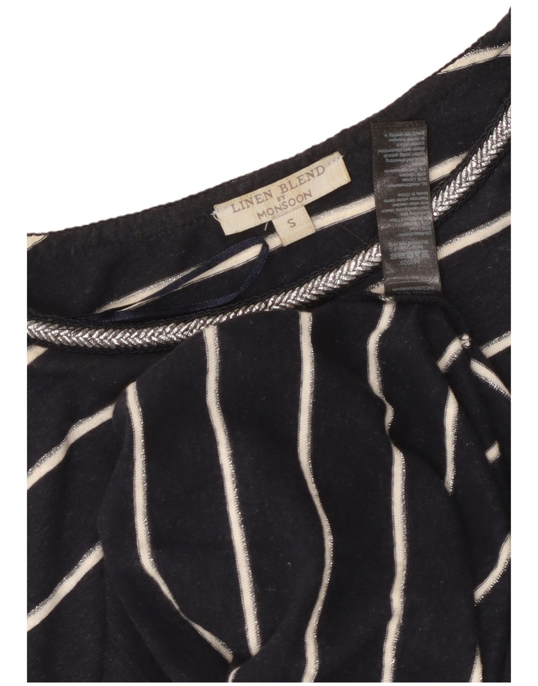 Женское платье-футболка MONSOON UK 10, маленькое льняное платье темно-синего цвета в полоску