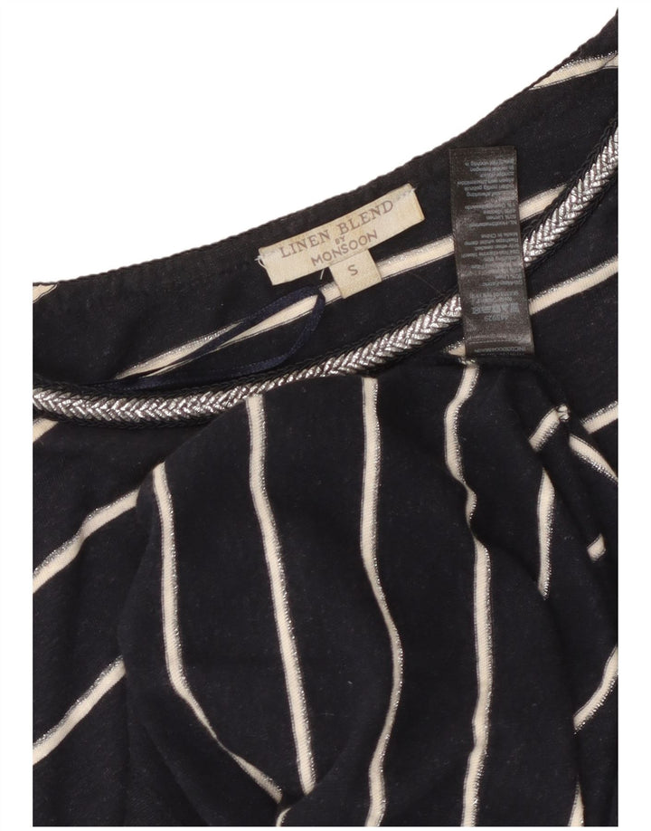 Женское платье-футболка MONSOON UK 10, маленькое льняное платье темно-синего цвета в полоску