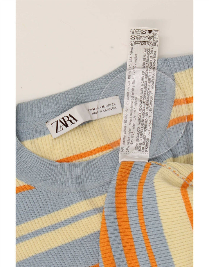Женская укороченная блузка Zara UK 12, средний размер, вискоза в разноцветную полоску