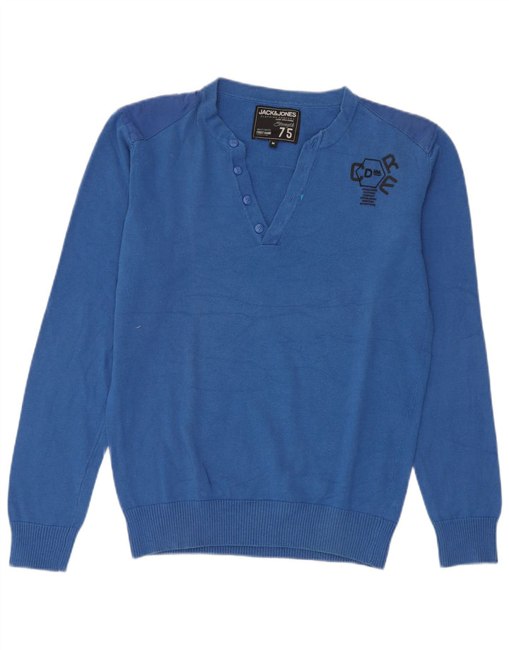 Мужской джемпер с v-образным вырезом Jack & Jones, средний синий хлопковый свитер