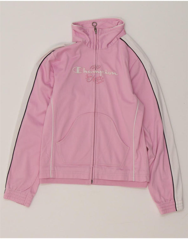 CHAMPION Girls Tracksuit Top Jacket 9-10 Years Medium  Pink Colourblock