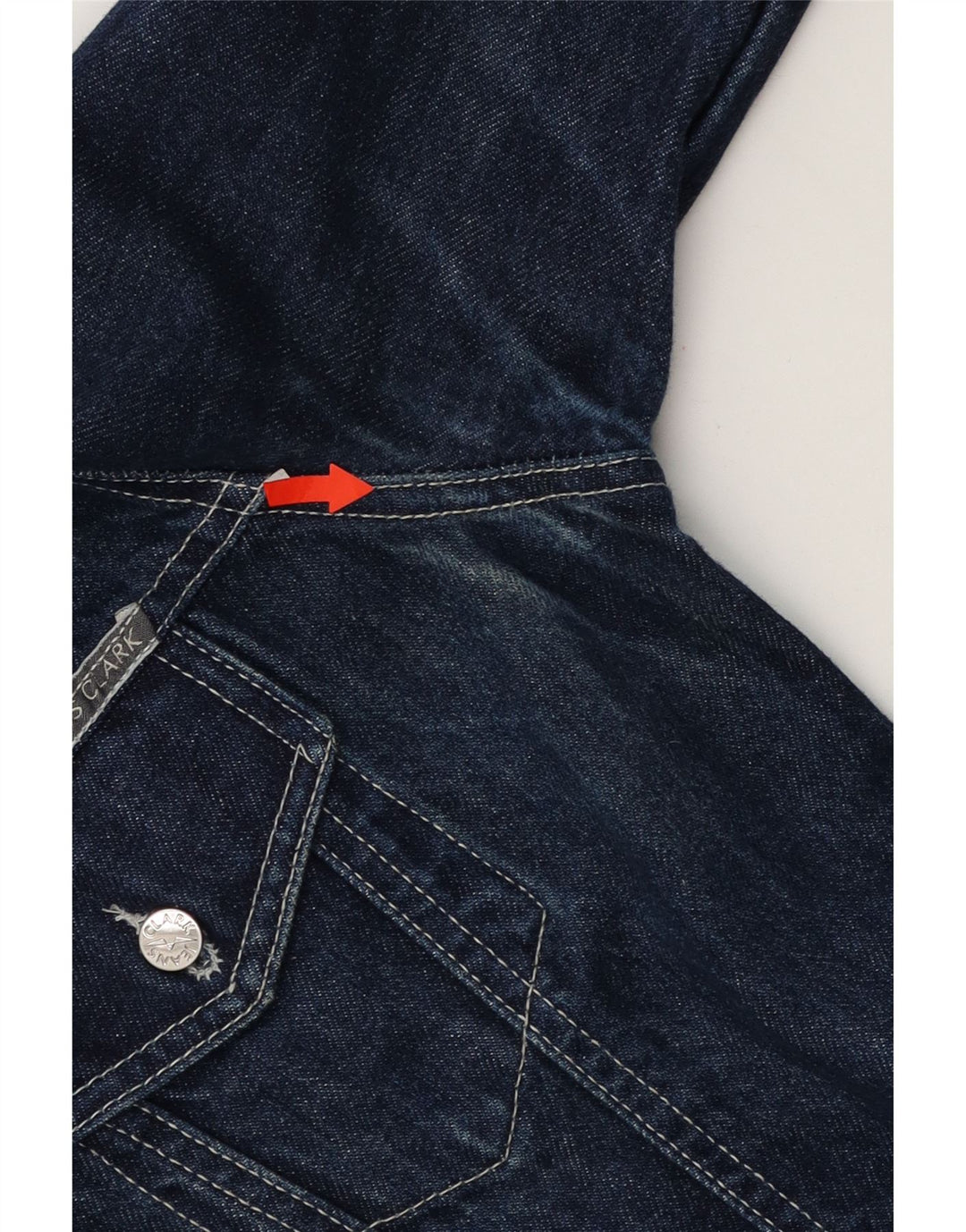 CLARK Womens Crop Denim Jacket UK 14 Medium Navy Blue Cotton Vintage CLARK and Second-Hand CLARK from Messina Hembry 
