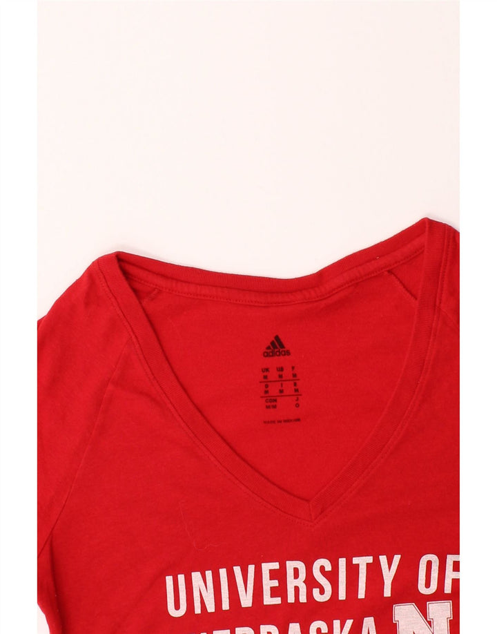 ADIDAS Womens Graphic T-Shirt Top UK 12 Medium Red Vintage Adidas and Second-Hand Adidas from Messina Hembry 