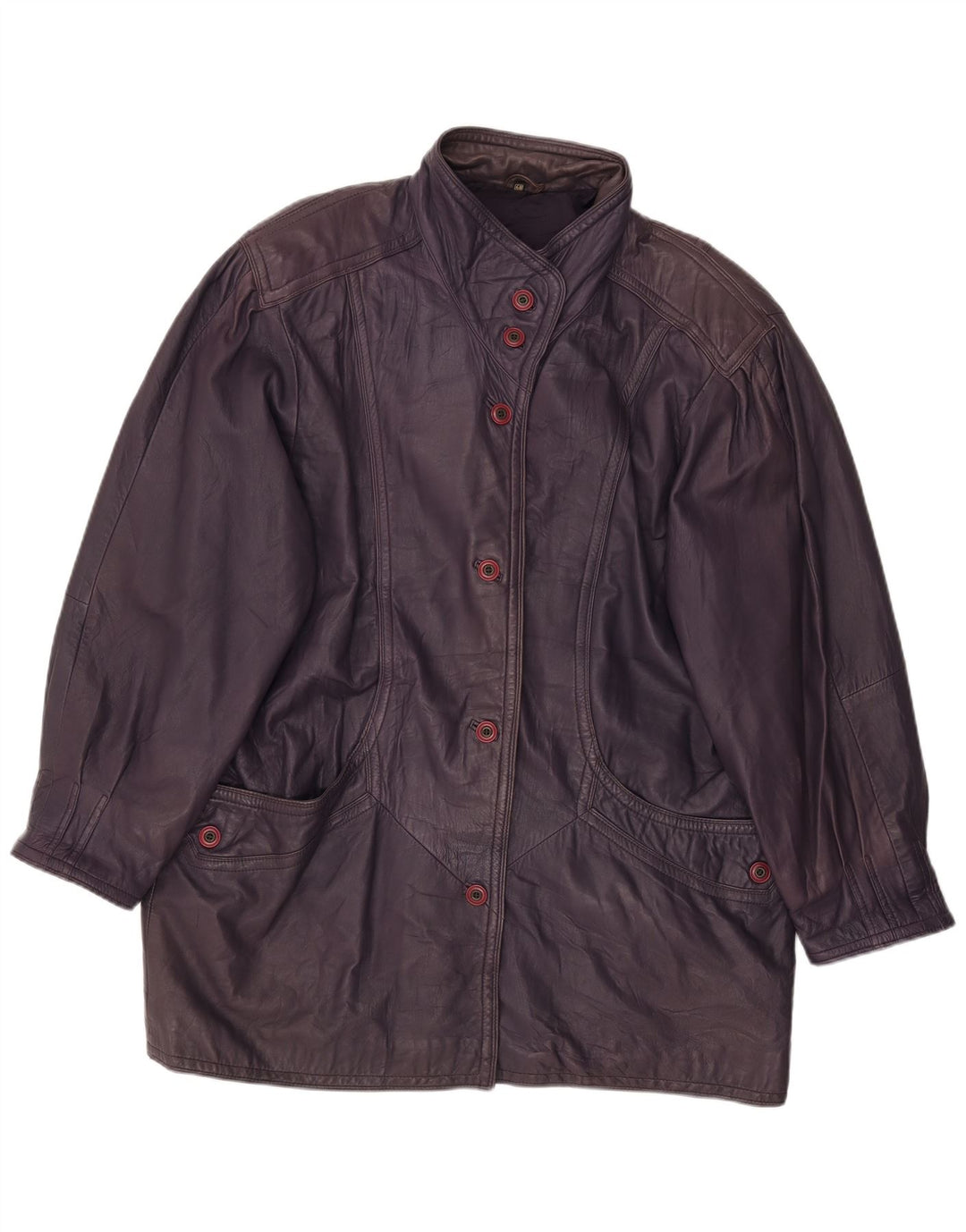 ВИНТАЖНОЕ женское кожаное пальто EU 48 2XL фиолетовое кожаное