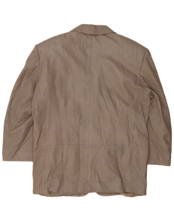 ВИНТАЖНЫЙ женский кожаный пиджак на 3 пуговицах, Великобритания 16, большой серый кожаный