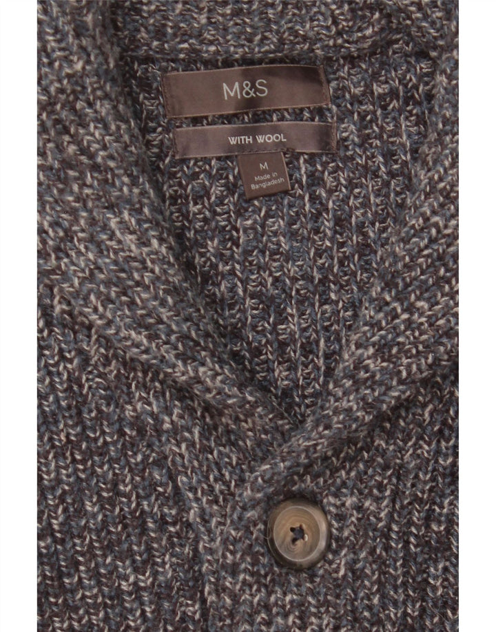 Мужской кардиган Marks & Spencer, шерстяной свитер среднего синего цвета с крапинками