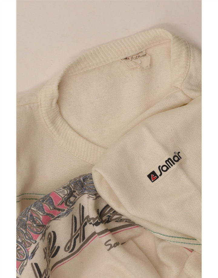 SAMAR Mens Graphic Sweatshirt Jumper Small Off White