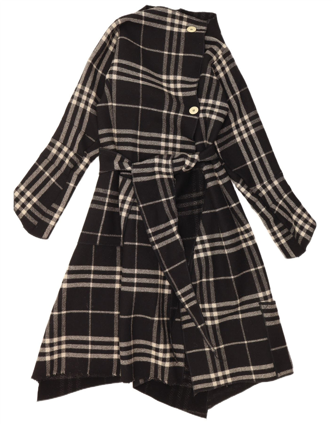 VINTAGE Womens Asymmetric Overcoat UK 14 Medium Black Check