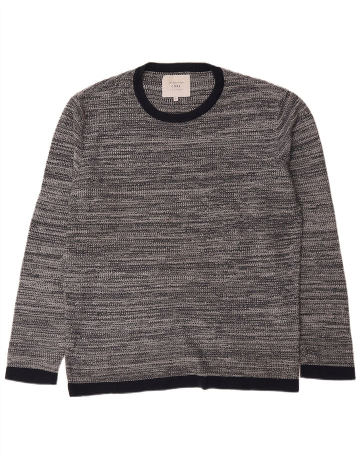 Мужской джемпер с круглым вырезом Jack & Jones, хлопковый свитер среднего серого цвета с крапинками