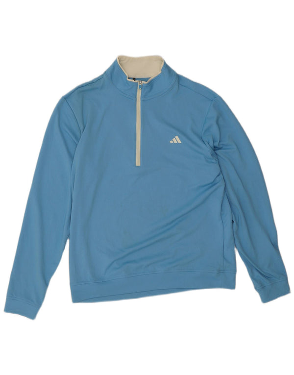 Adidas Мужской пуловер с воротником на молнии, спортивный костюм, средний синий полиэстер