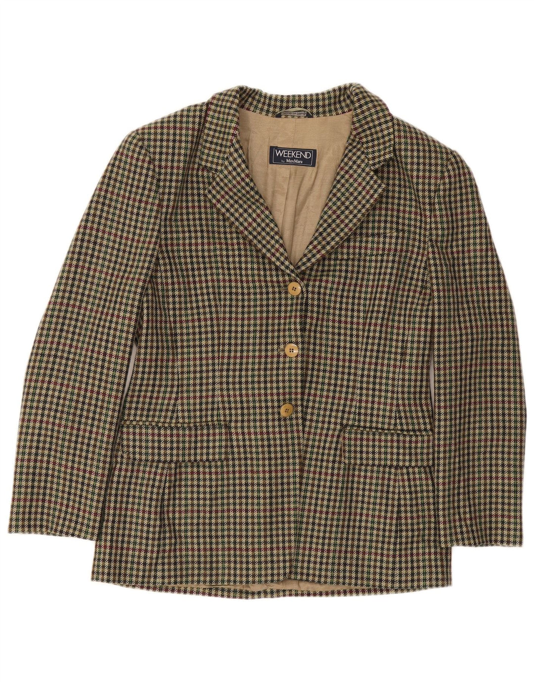 Женский пиджак выходного дня Max Mara UK 16, большой зеленый с узором «гусиные лапки»