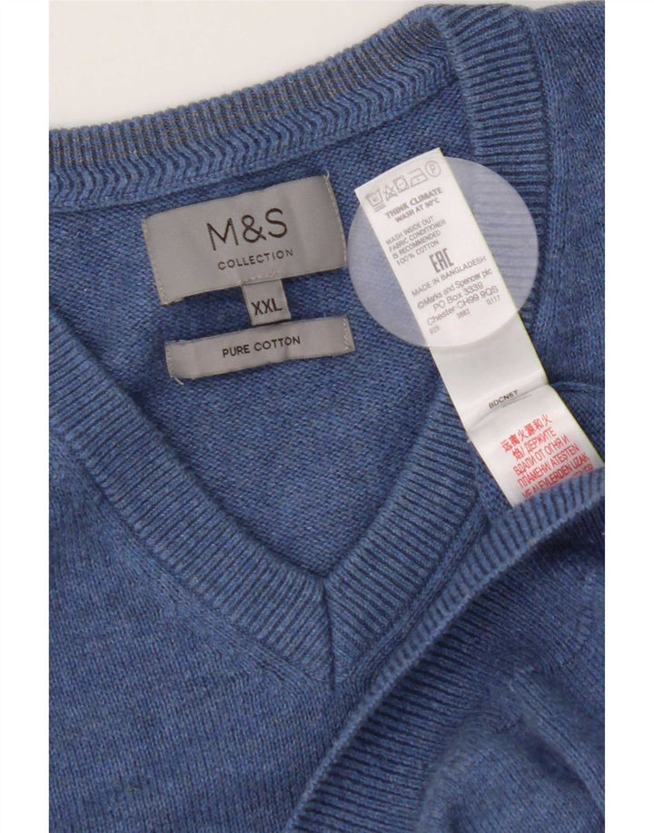 Мужской джемпер с v-образным вырезом Marks & Spencer 2XL, синий хлопок