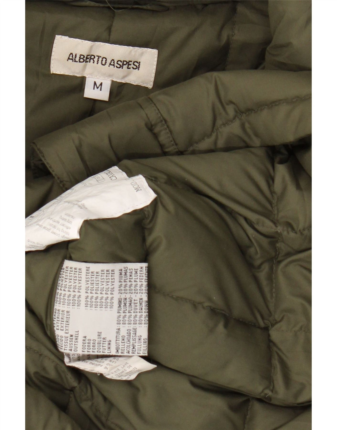 ALBERTO ASPESI Женское стеганое пальто с капюшоном UK 14 Средний Хаки Полиэстер