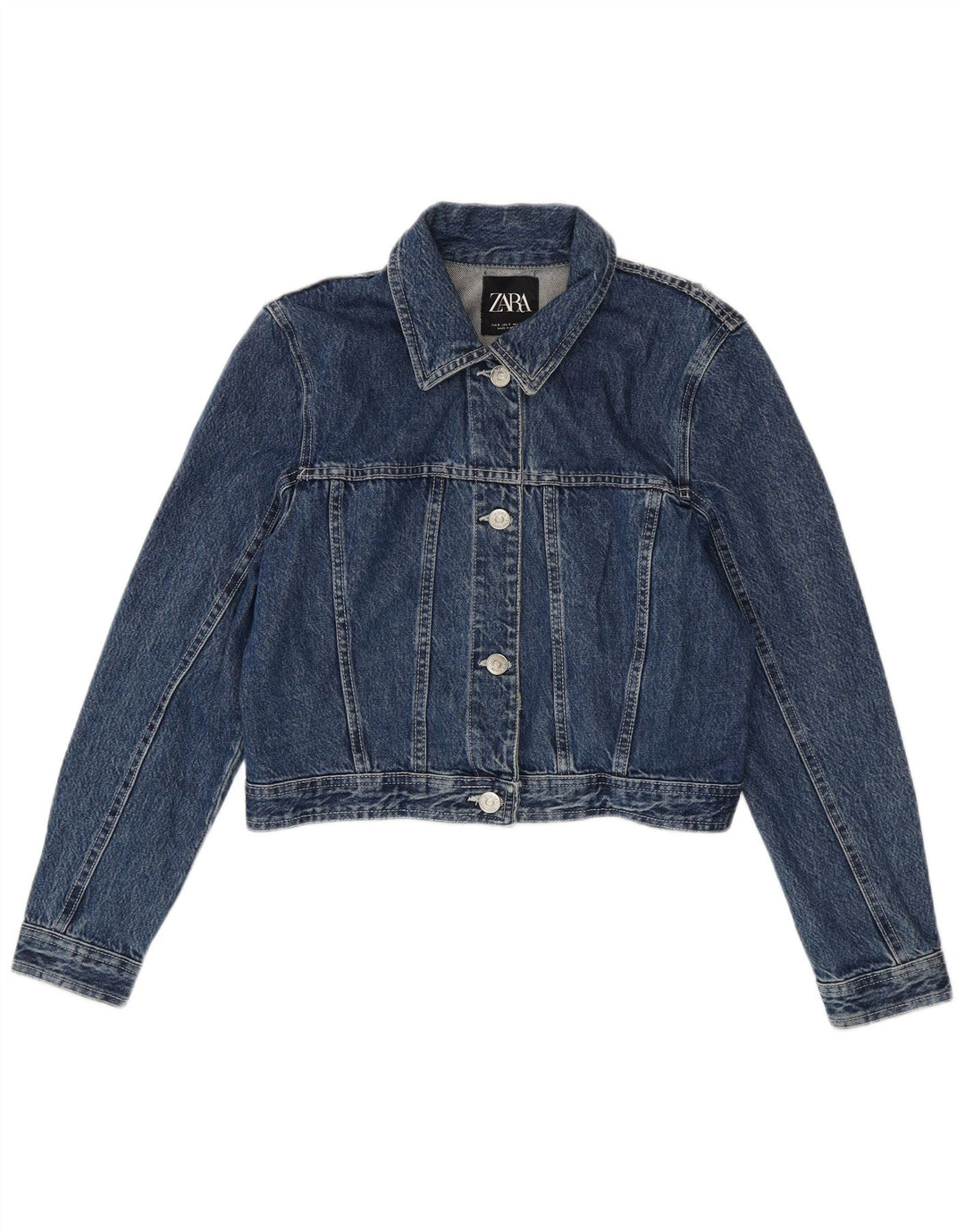 Женская укороченная джинсовая куртка Zara UK 10, маленькая синяя, хлопок