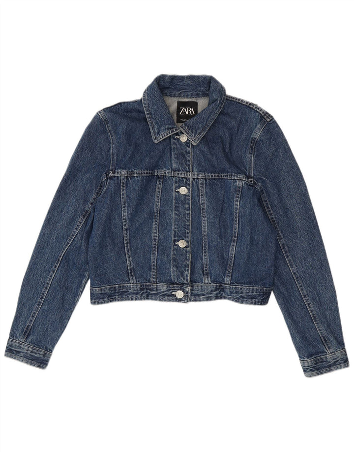 Женская укороченная джинсовая куртка Zara UK 10, маленькая синяя, хлопок