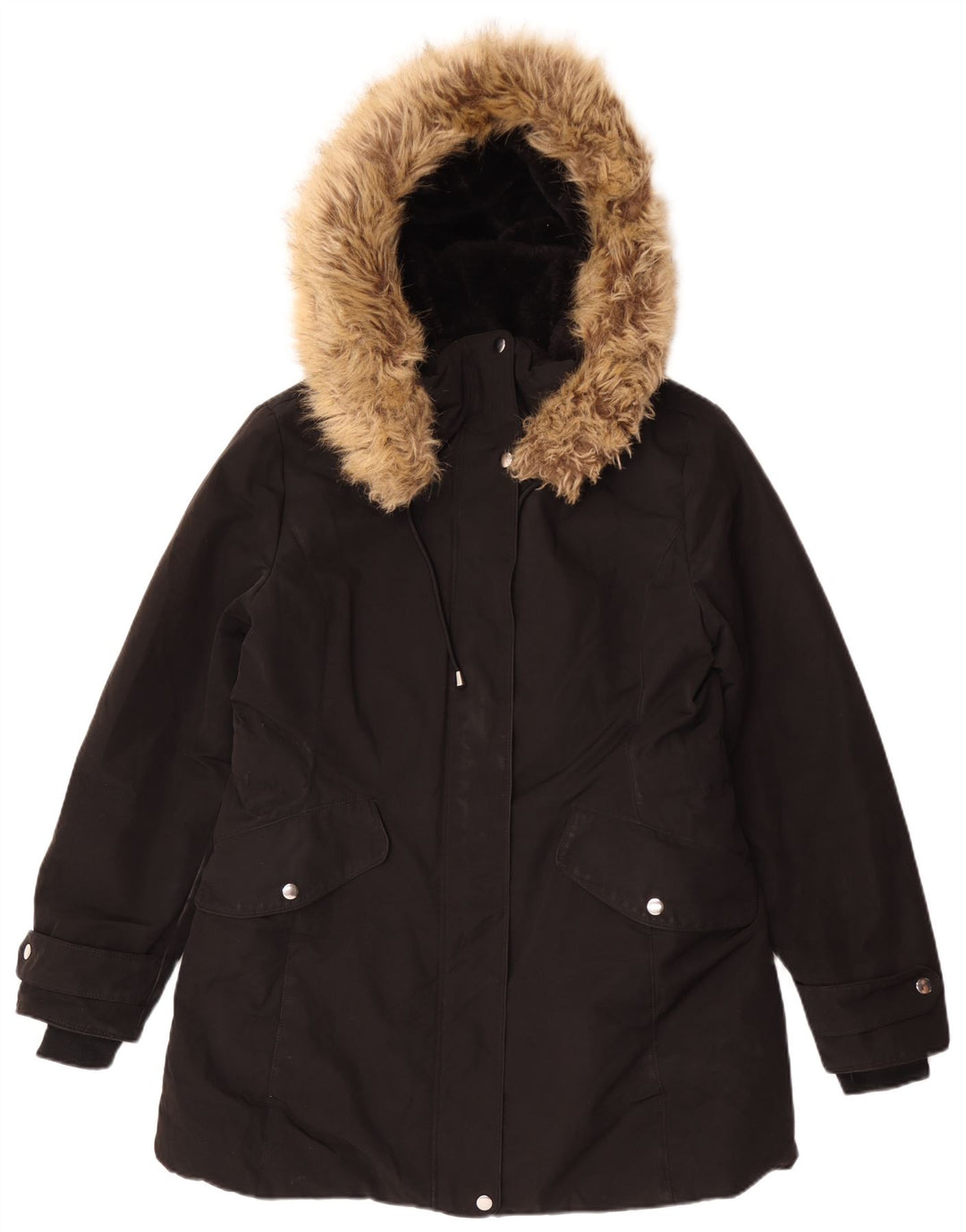 Женская парка Zara с капюшоном UK 18 XL, черный полиэстер
