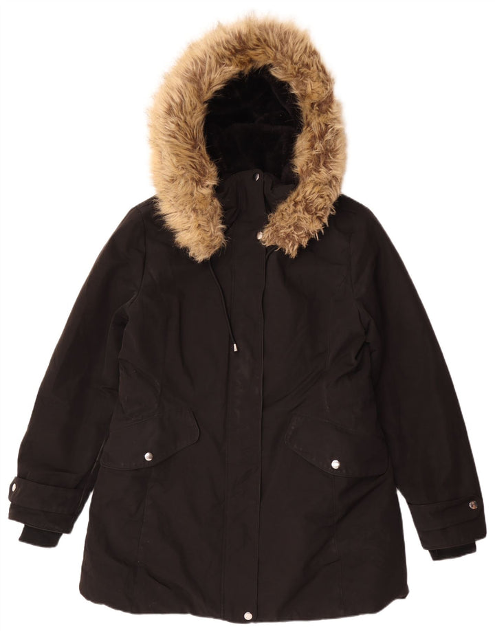 Женская парка Zara с капюшоном UK 18 XL, черный полиэстер