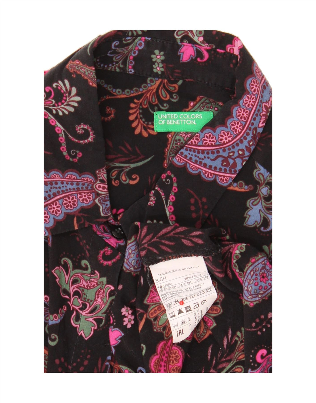 Рубашка женская BENETTON UK 10, маленькая, черная, из модала с пейсли