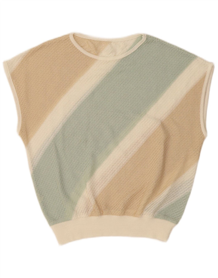 VINTAGE Женская майка-майка UK 16, большая бежевая полоска