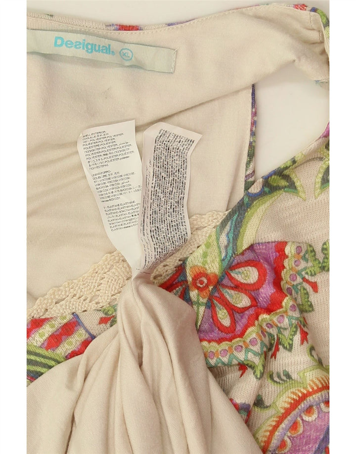 Женское платье прямого кроя без рукавов Desigual UK 18 XL Бежевый полиэстер с узором пейсли