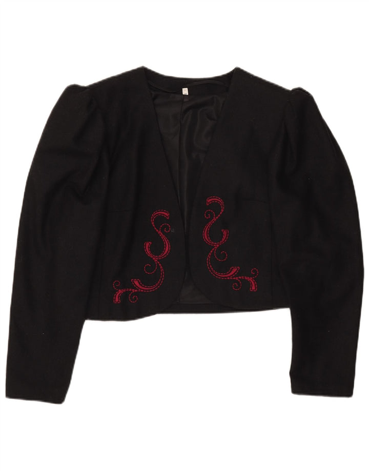 Винтажный женский укороченный пиджак EU 40, средний черный полиэстер