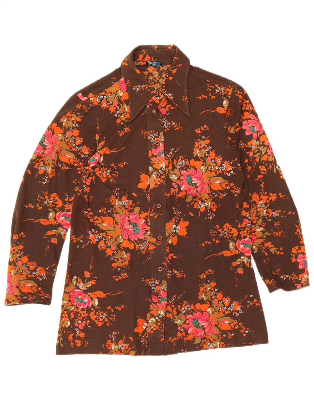 Женская рубашка VINTAGE UK 10, маленькая, коричневая с цветочным принтом