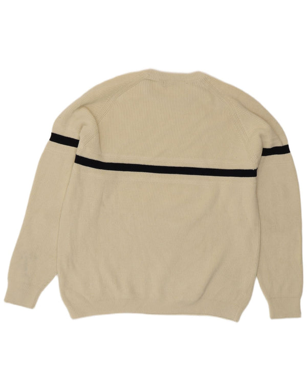 Conte of Florence Mens Crew Neck Jumper Sweater XL Off White Striped Cotton