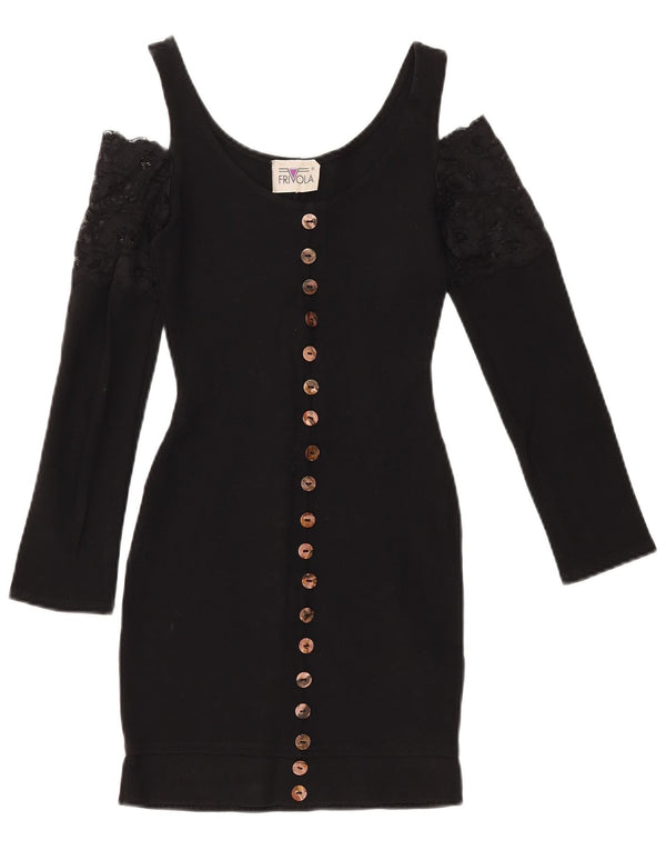 Винтажное женское платье с открытыми плечами с длинным рукавом UK 4 XS, черная вискоза