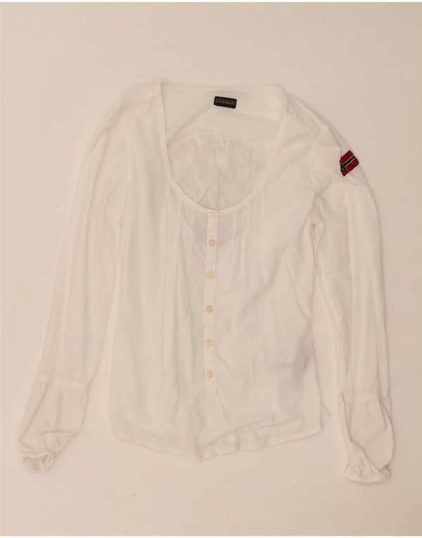 Napapijri Womens Graphic Shirt Blouse UK 10 Small White Cotton