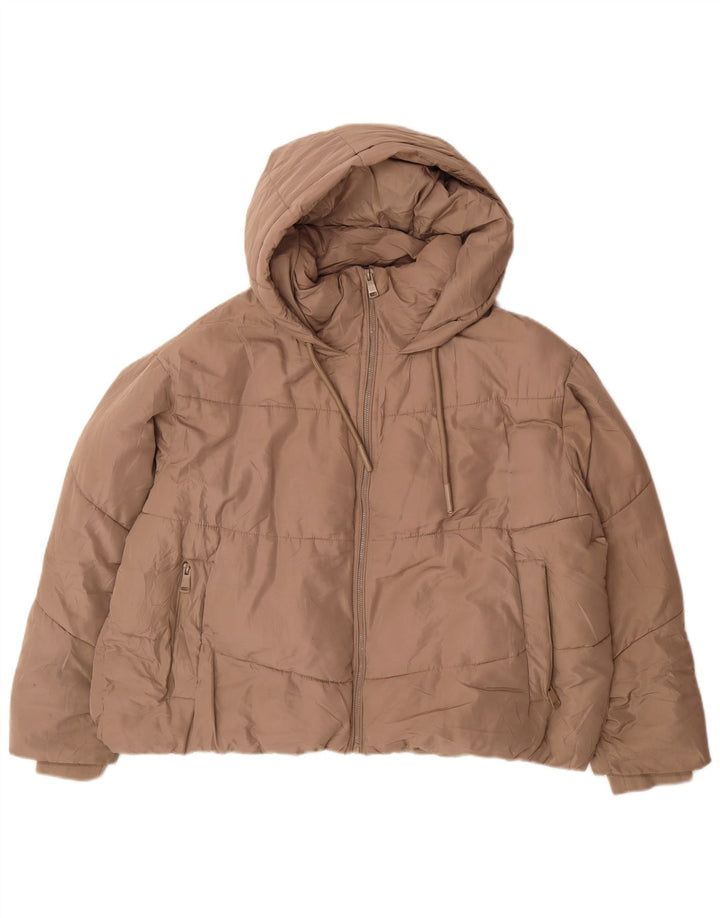 Женская укороченная стеганая куртка оверсайз с капюшоном Zara UK 20 2XL, бежевый полиэстер