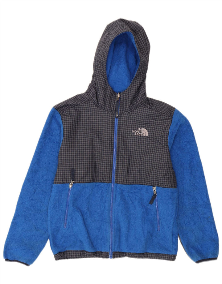 Флисовая куртка с капюшоном The North Face для мальчиков 10–11 лет, средний синий цвет в клетку