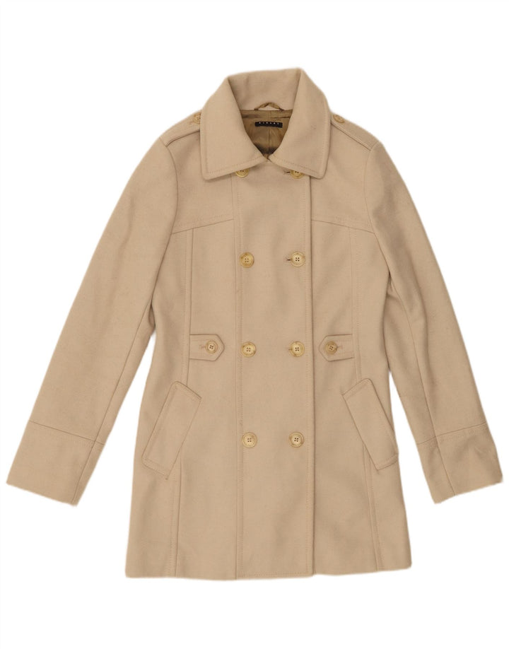 Женское двубортное пальто Sisley IT 40, маленькое, бежевое, шерсть