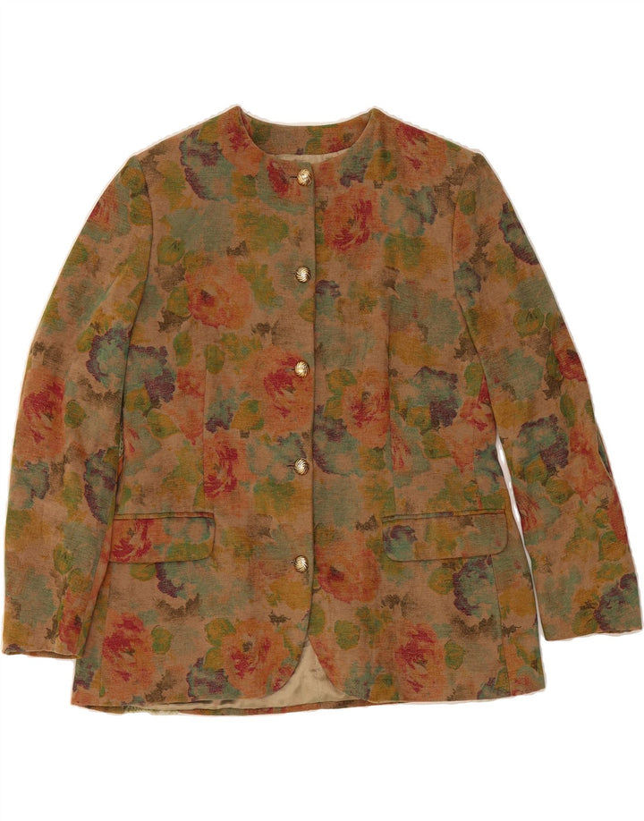 SEVENTY Womens 5 Button Blazer Jacket IT 44 Medium Brown Floral Cotton Vintage Seventy and Second-Hand Seventy from Messina Hembry 