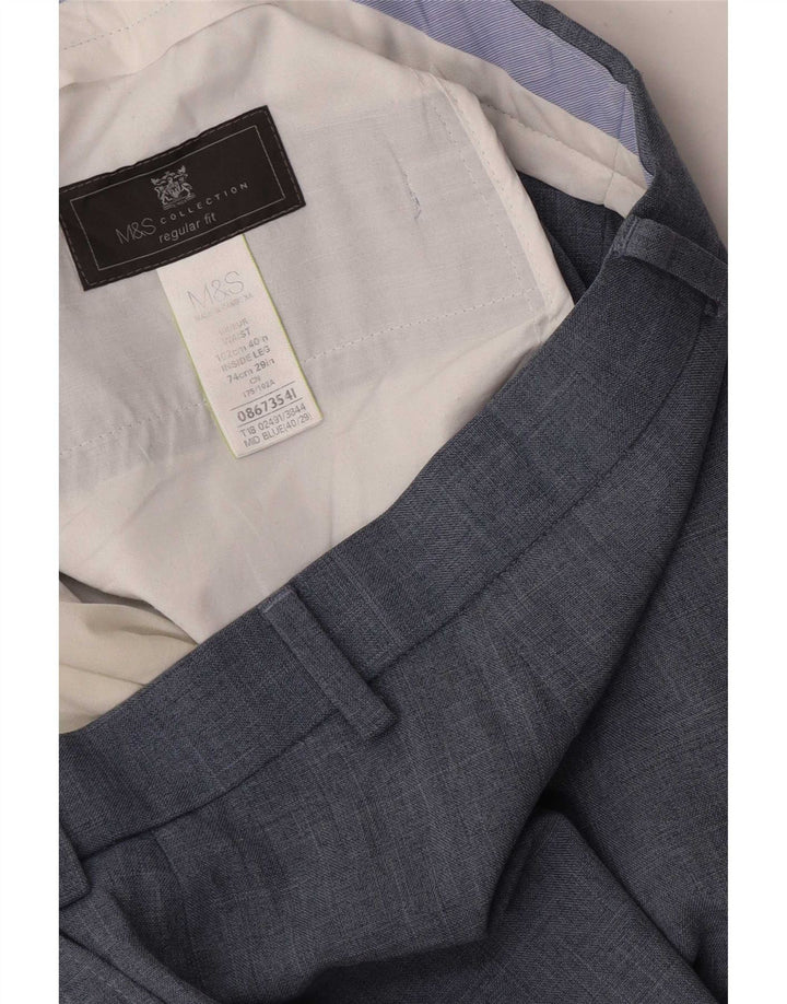 Мужские костюмные брюки классического кроя Marks & Spencer W40 L29 темно-синие из полиэстера